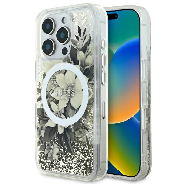 Guess - Liquid Glitter Flower MagSafe (GUHMP16XLFMWTE) - iPhone 16 Pro Max - Beige KF2340494
