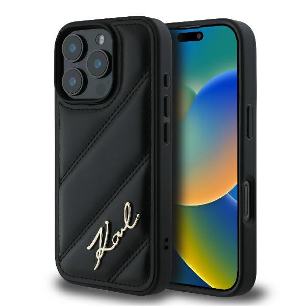 Karl Lagerfeld - Diagonal Quilted Script (KLHCP16XPQDSMGK) - iPhone 16 Pro Max - Black KF2340231