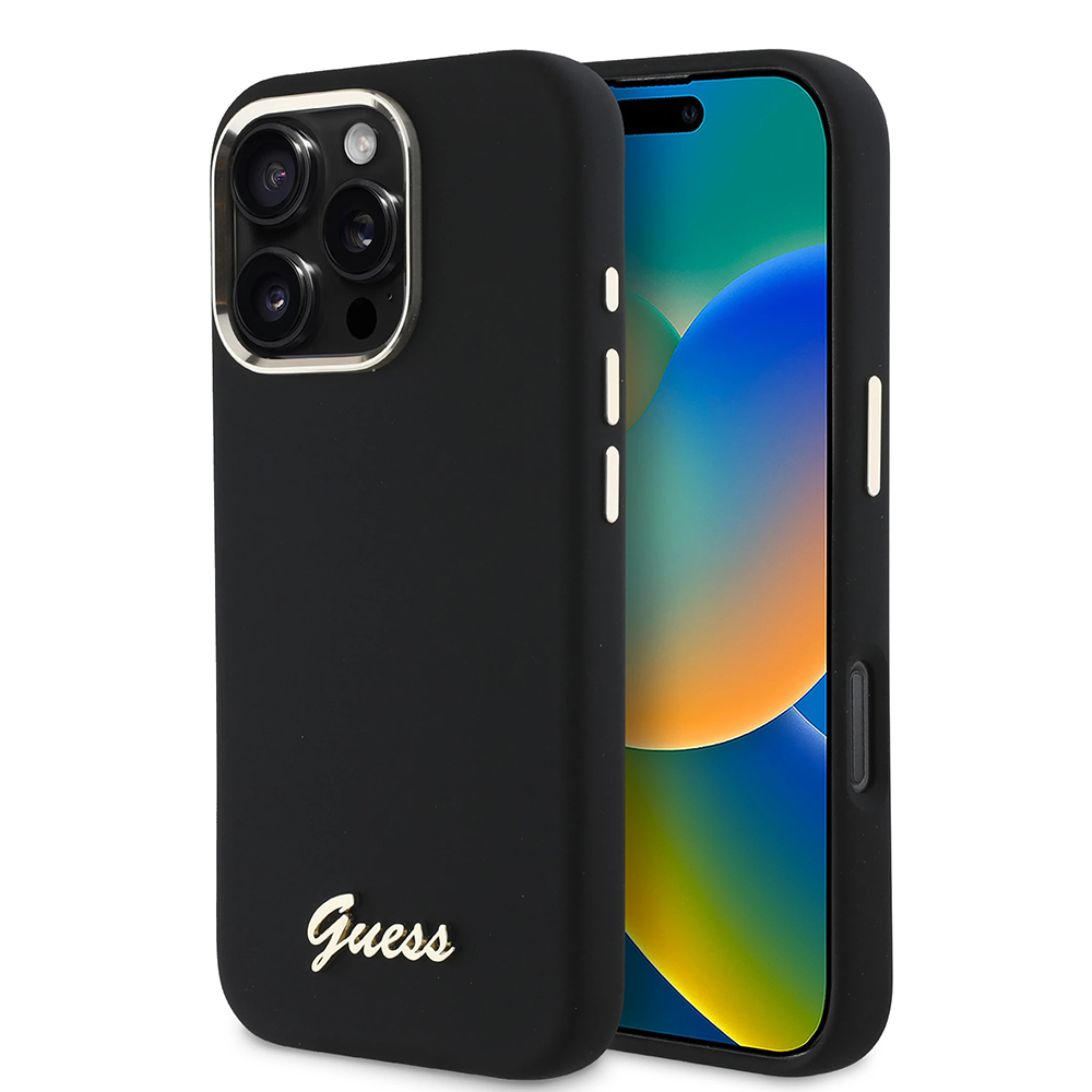 Guess - Silicone Script Metal Logo & Frame (GUHCP16LSMBSLK) - iPhone 16 Pro - Black KF2342156
