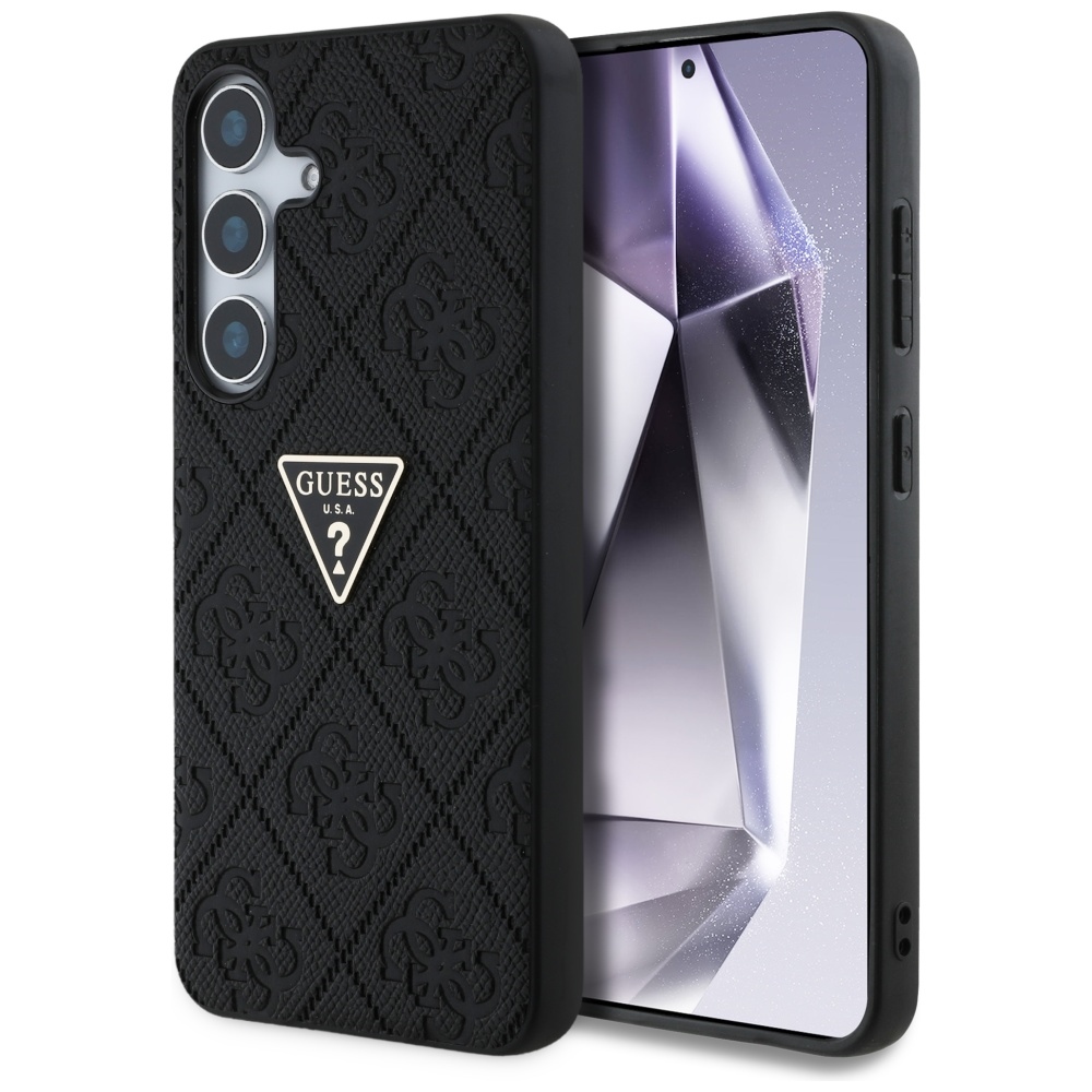 Guess - Leather Grained Hot Stamp 4G Triangle Metal (GUHCS25SPGP4STRK) - Samsung Galaxy S25 - Black KF2346271