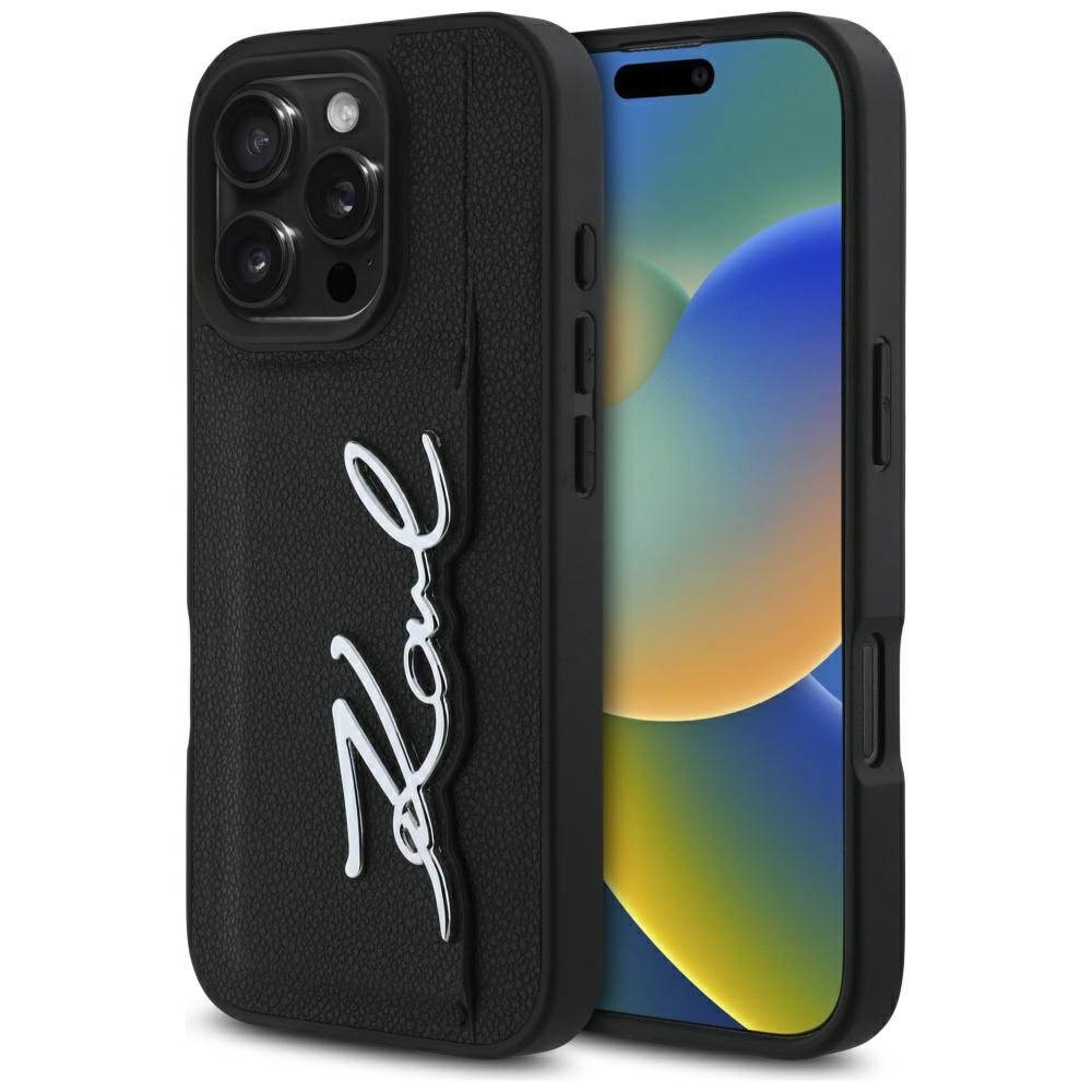 Karl Lagerfeld - Hardcase Leather Carslot (KLHCP16XPGPVKSK) - iPhone 16 Pro Max - Metal Signature KF2346310
