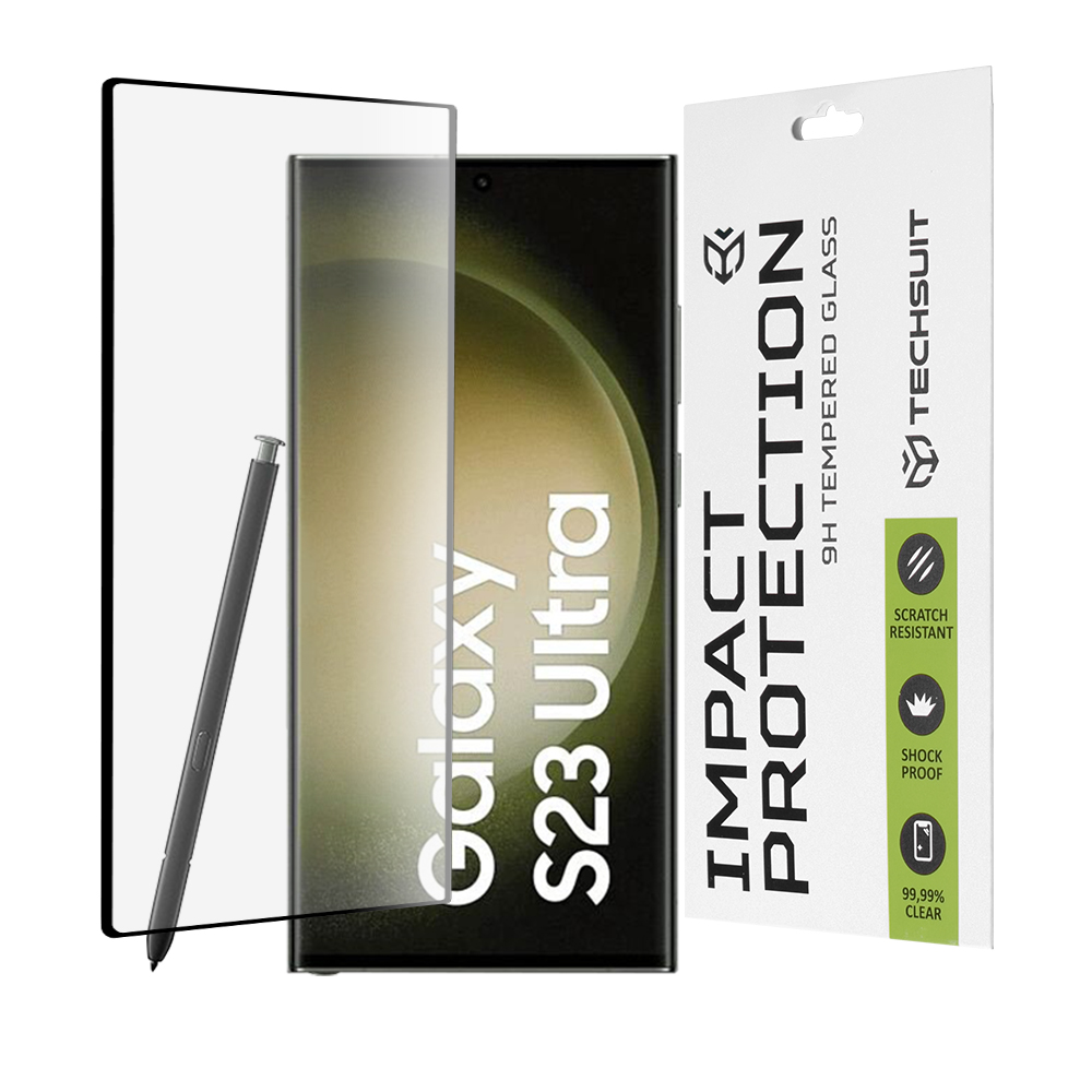 Techsuit - 111D Full Cover / Full Glue Glass / 3D Curved Screen - Samsung Galaxy S23 Ultra - Black KF2314531