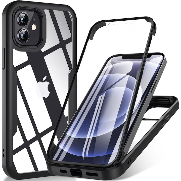 Techsuit ColorVerse 360 Series + Screen Protector – 360° ochranný kryt + ochranná fólia – iPhone 12 – čierny KF2326723
