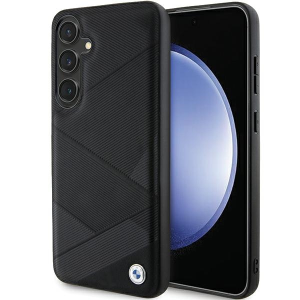 BMW Natural Signature Leather Crossing Lines Pattern (BMHCS24S23RCGPK) – kožený ochranný kryt so vzorom Crossing Lines pre Samsung Galaxy S24 – čiern…