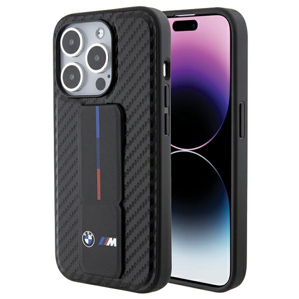 BMW - Leather Grip Stand Smooth & Carbon (BMHCP15LGSPCCK) - iPhone 15 Pro - Black KF2345327
