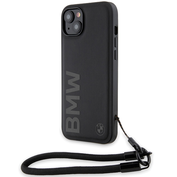 BMW - Signature Leather Wordmark Cord (BMHCP15M23RMRLK) - iPhone 15 Plus - Black KF2345155