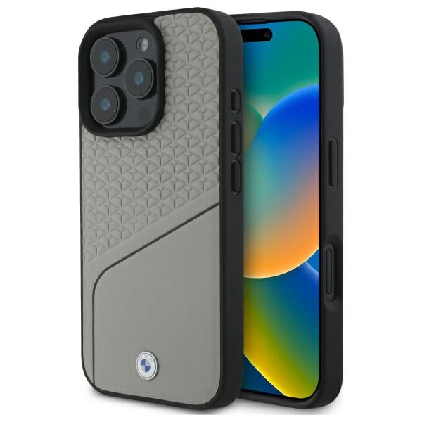 BMW - Signature Leather Textured and Line MagSafe (BMHMP16X23RDCLG) - iPhone 16 Pro Max - Grey KF2345205