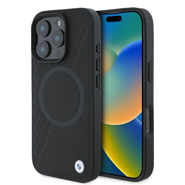 BMW - Signature Leather Half Textured And Circle MagSafe (BMHMP16L23RTPK) - iPhone 16 Pro - Black KF2345209