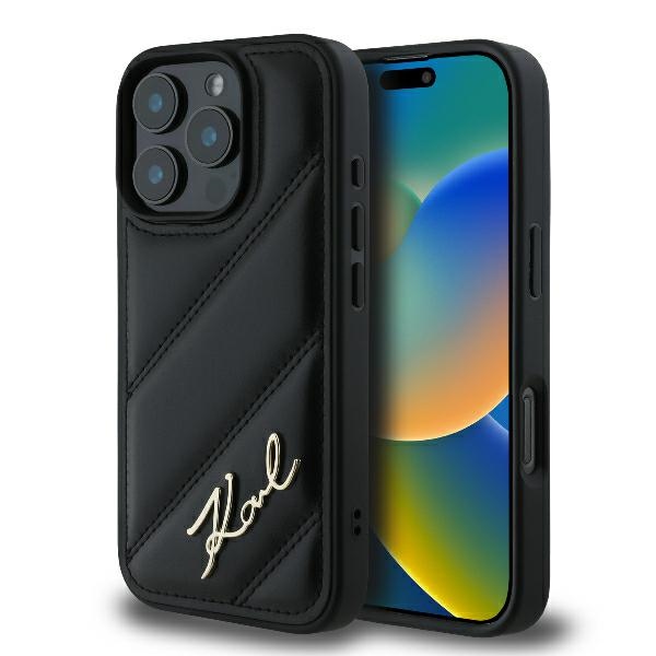 Karl Lagerfeld - Diagonal Quilted Script (KLHCP16LPQDSMGK) - iPhone 16 Pro - Black KF2340226