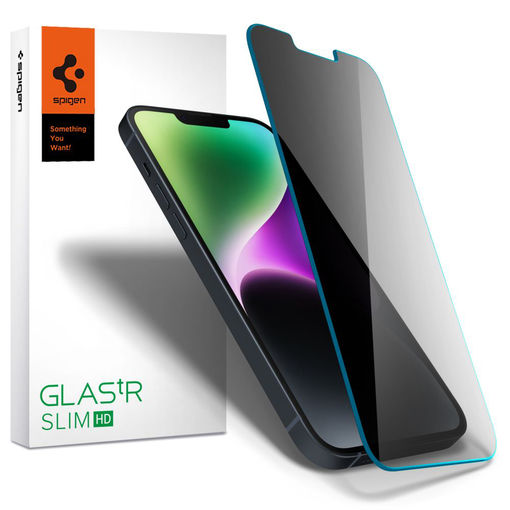 Spigen Glas.tR Slim Tvrdené sklo Privacy pre iPhone 13 / iPhone 13 Pro / iPhone 14 / iPhone 16e – privátne KF2346500