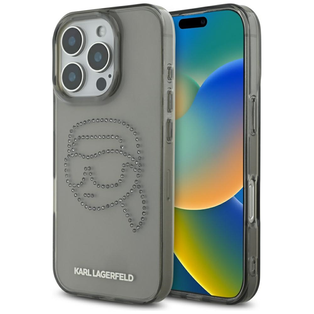 Karl Lagerfeld IML Rhinestones Kryt pre iPhone 16 Pro – Karl Head KF2346537