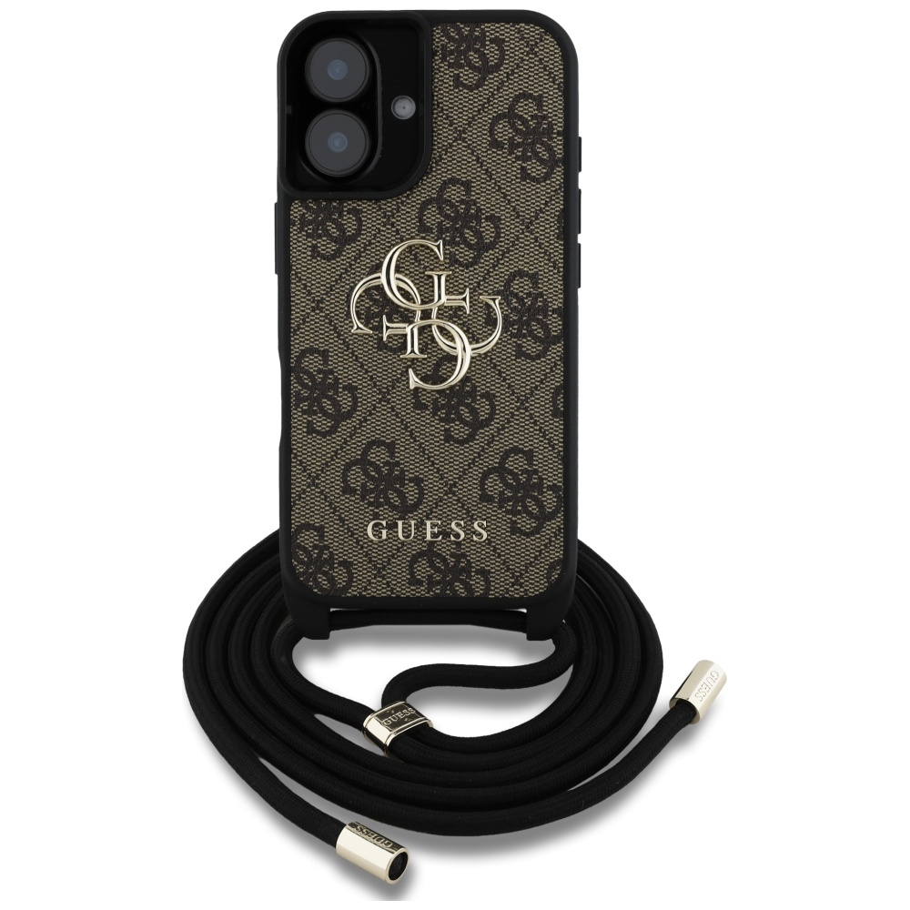 Guess Hardcase 4G Big Logo Kryt so šnúrkou pre iPhone 16 – hnedý KF2346557