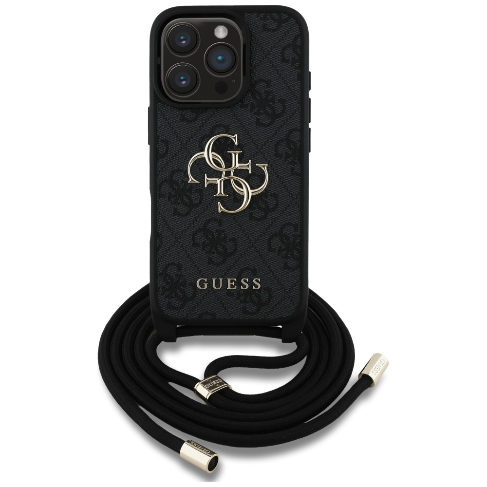 Guess Hardcase 4G Big Logo Kryt so šnúrkou pre iPhone 16 Pro – čierny KF2346560
