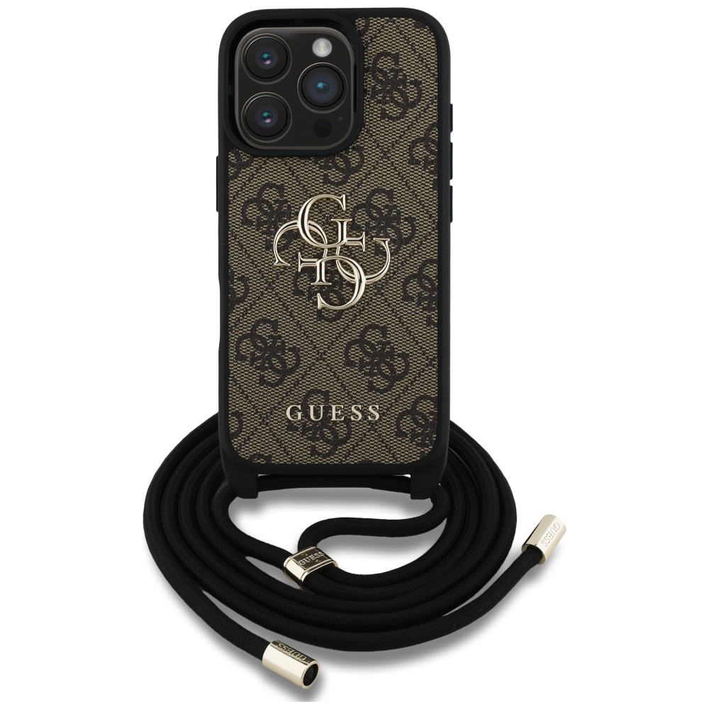 Guess Hardcase 4G Big Logo Kryt so šnúrkou pre iPhone 16 Pro – hnedý KF2346561