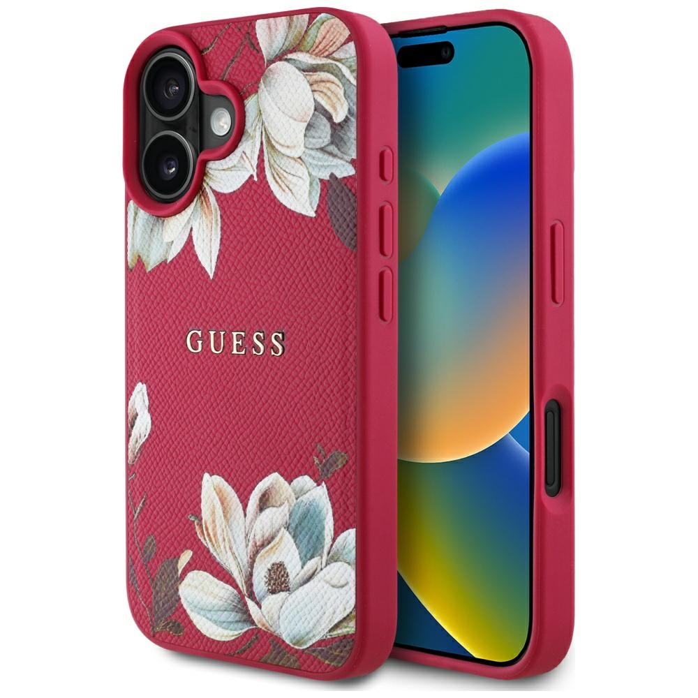 Guess Grained Flowers MagSafe Kryt pre iPhone 16 – fuksiový KF2346571