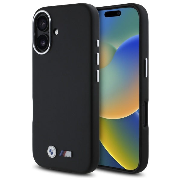 BMW kožený M Smooth Full Wrapped Metal kryt na iPhone 16 – čierny KF2345359