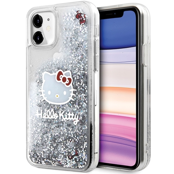 Hello Kitty Hardcase Liquid Glitter Charms Kitty Head kryt na iPhone 11 – strieborný KF2345578