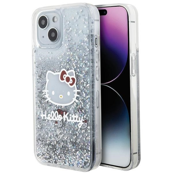 Hello Kitty Hardcase Liquid Glitter Charms Kitty Head kryt na iPhone 14 – strieborný KF2345581