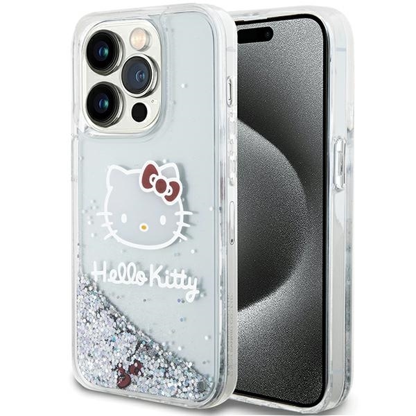 Hello Kitty Hardcase Liquid Glitter Charms Kitty Head kryt na iPhone 14 Pro – strieborný KF2345582