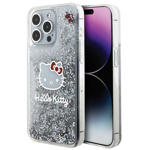 Hello Kitty Hardcase Liquid Glitter Charms Kitty Head kryt na iPhone 15 Pro Max – strieborný KF2345586