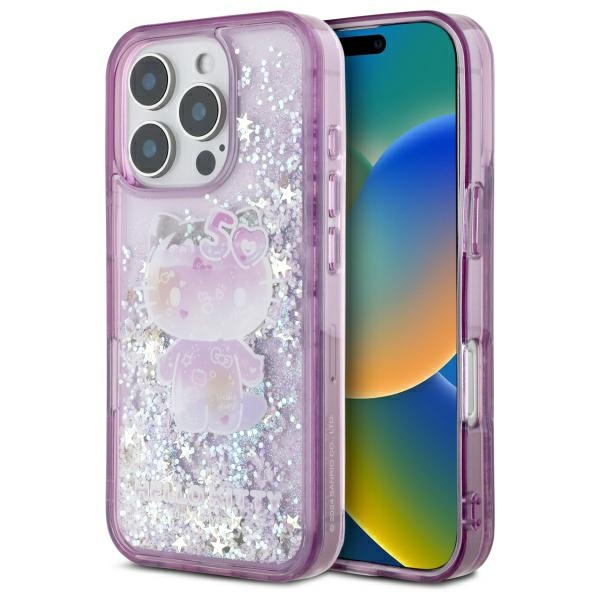 Hello Kitty Hardcase Liquid Glitter 50TH Anniversary Party kryt na iPhone 16 Pro – fialový KF2345588