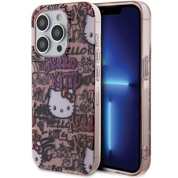 Hello Kitty Hardcase IML Tags Graffiti kryt na iPhone 15 Pro – ružový KF2345613