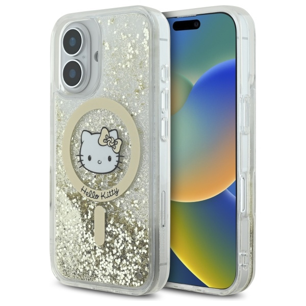 Hello Kitty Hardcase Liquid Glitter Fever MagSafe kryt na iPhone 16 – bielo-zlatý KF2345624