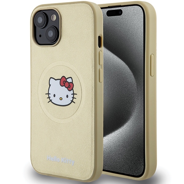 Hello Kitty Hardcase Leather Kitty Head MagSafe kryt na iPhone 14 – zlatý KF2345631