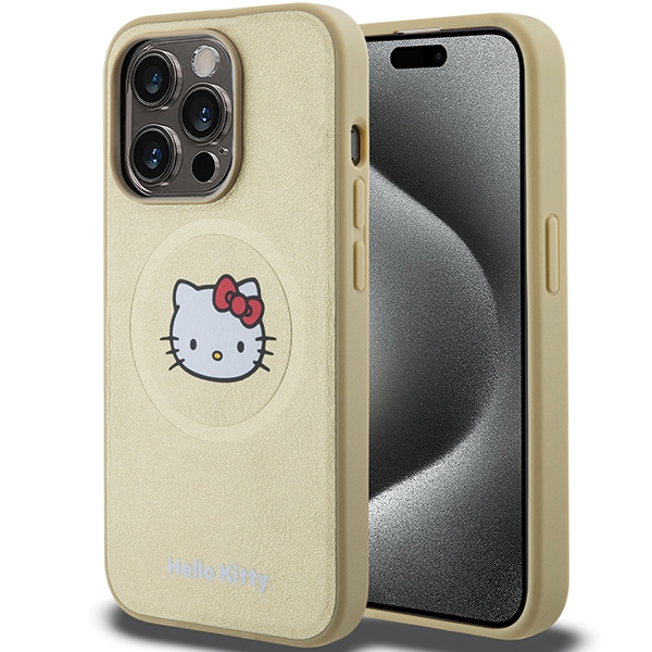 Hello Kitty Hardcase Leather Kitty Head MagSafe kryt na iPhone 14 Pro – zlatý KF2345632