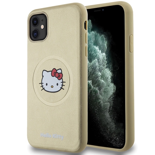 Hello Kitty Hardcase Leather Kitty Head MagSafe kryt na iPhone 11 – zlatý KF2345628