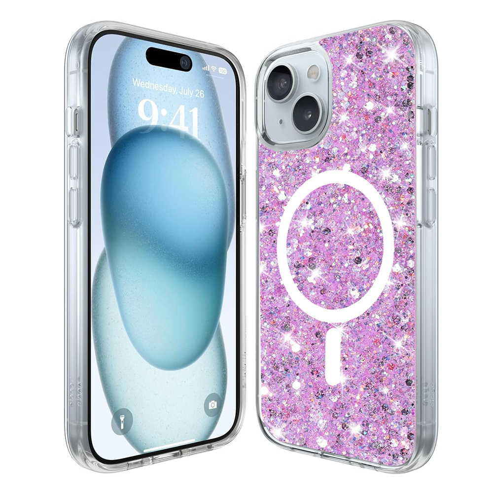 Techsuit Sparkly Glitter MagSafe kryt na iPhone 15 – magenta KF2324021