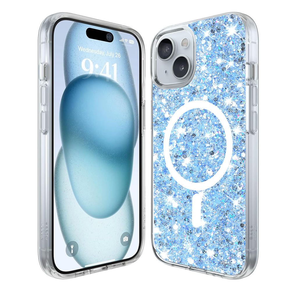 Techsuit Sparkly Glitter MagSafe kryt na iPhone 15 Plus – modrý KF2324029