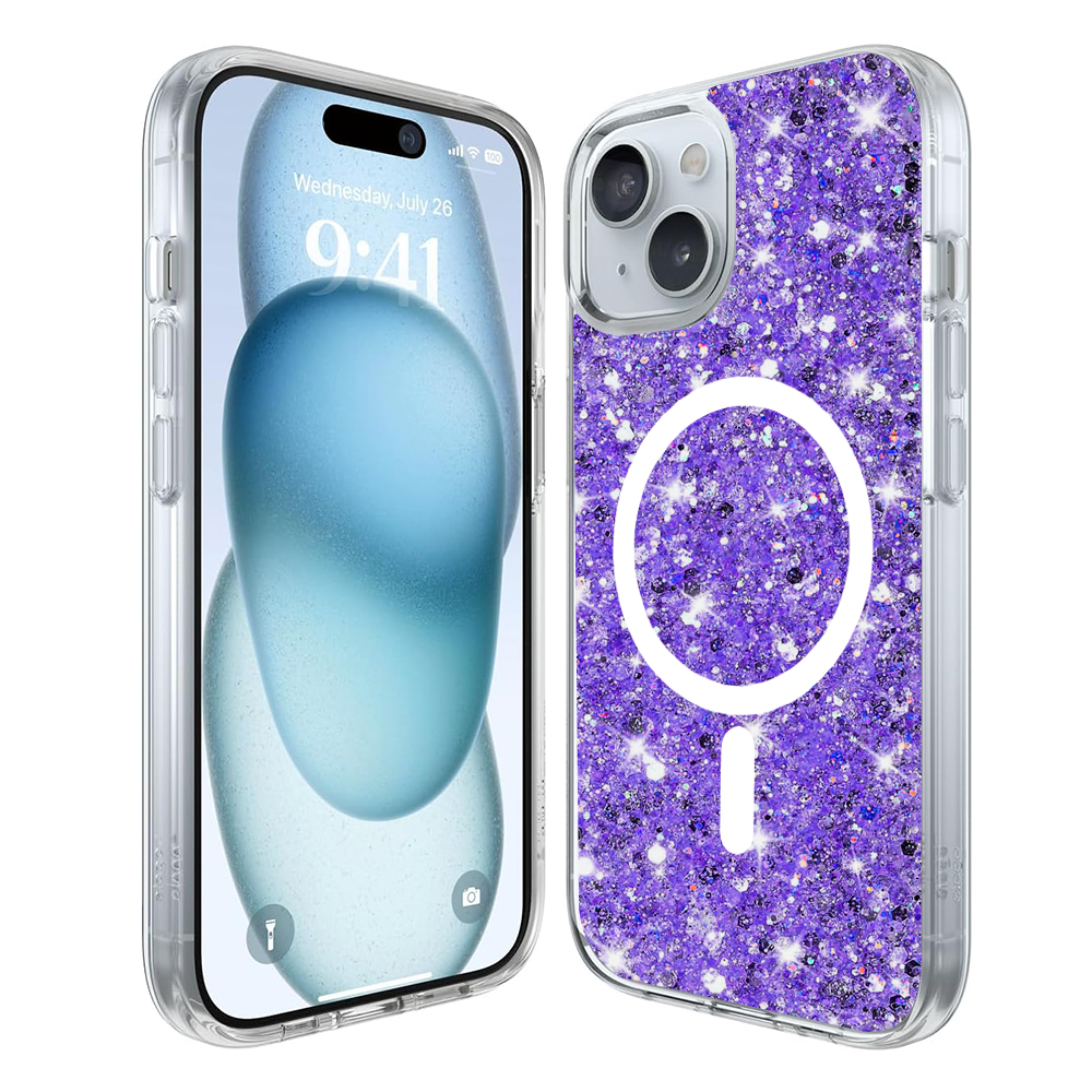 Techsuit Sparkly Glitter MagSafe kryt na iPhone 15 Plus – fialový KF2324030