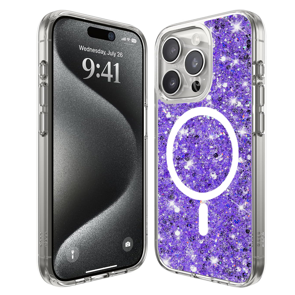 Techsuit Sparkly Glitter MagSafe kryt na iPhone 15 Pro Max – fialový KF2324035