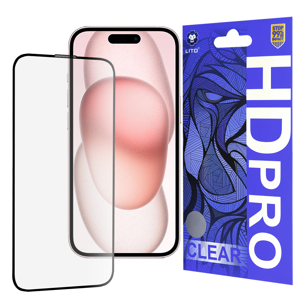 Lito HD Pro Clear ochranné sklo na iPhone 15 – čierne KF2330359