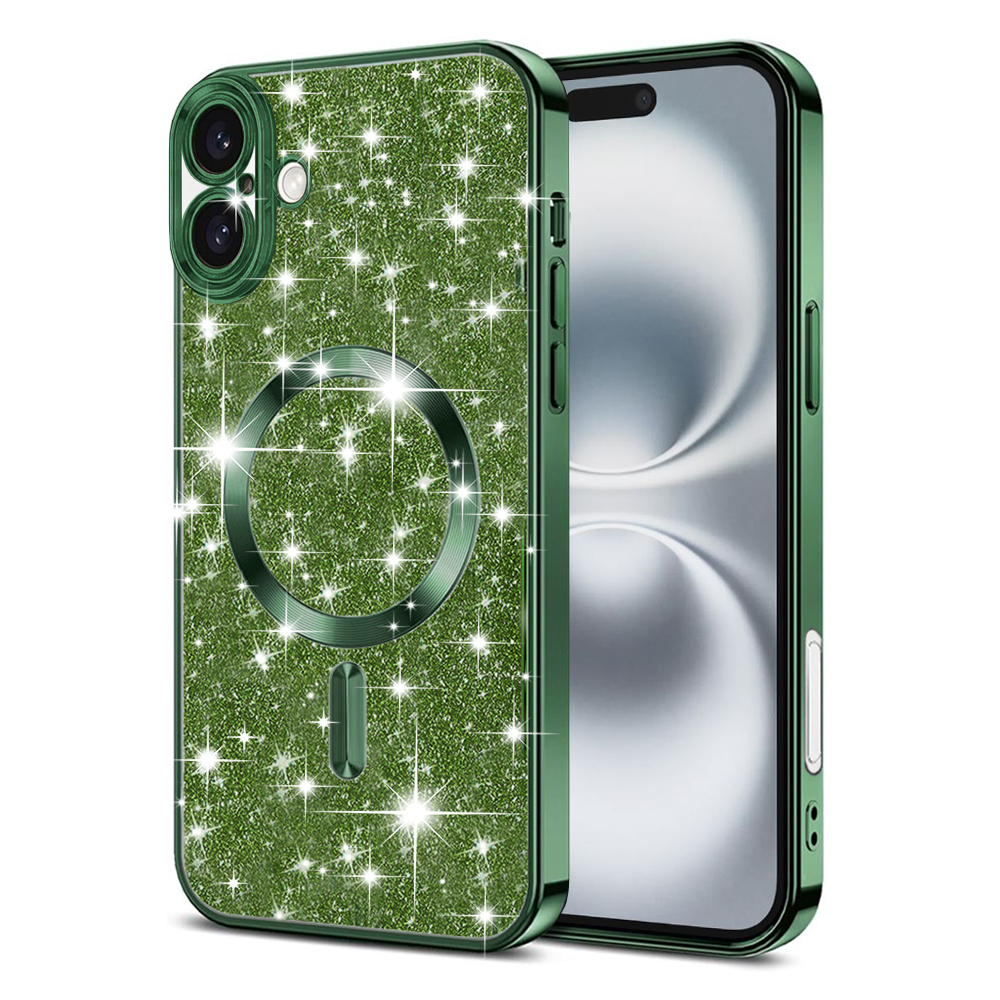 Techsuit Luxury Glitter MagSafe kryt na iPhone 16 – tmavo zelený KF2335142