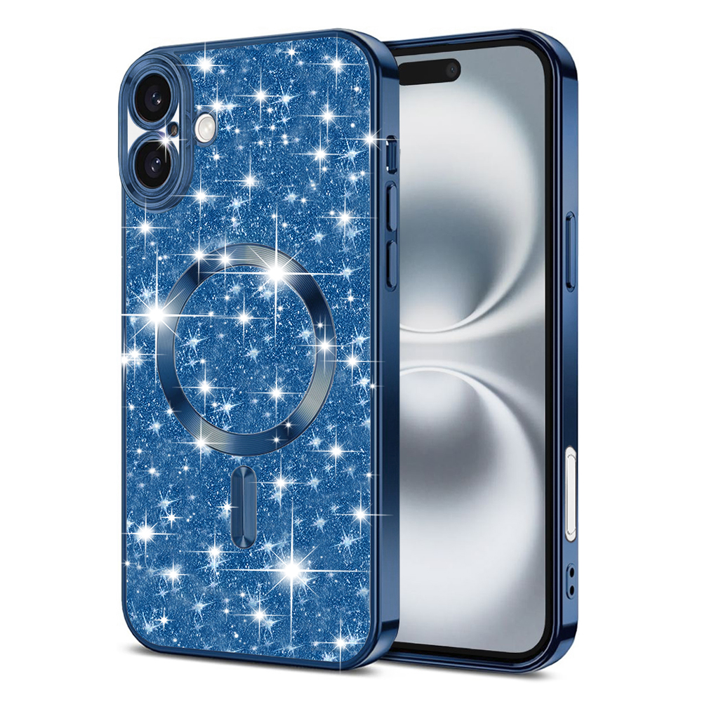 Techsuit Luxury Glitter MagSafe kryt na iPhone 16 – tmavo modrý KF2335144