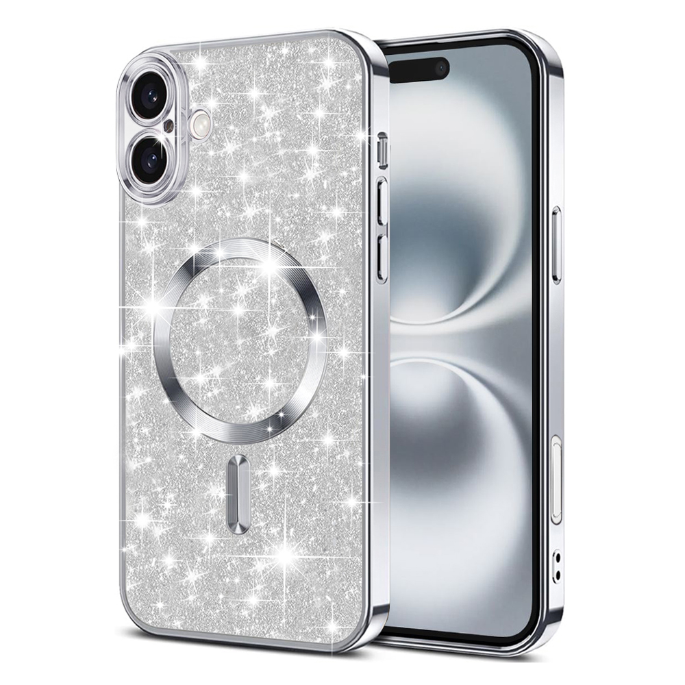 Techsuit Luxury Glitter MagSafe kryt na iPhone 16 – strieborný KF2335145