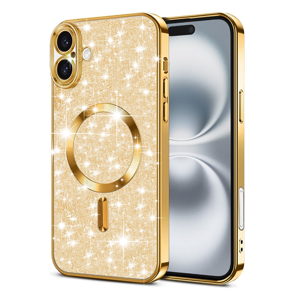 Techsuit Luxury Glitter MagSafe kryt na iPhone 16 – zlatý KF2335146