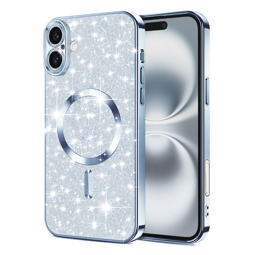 Techsuit Luxury Glitter MagSafe kryt na iPhone 16 – svetlo modrý KF2335147