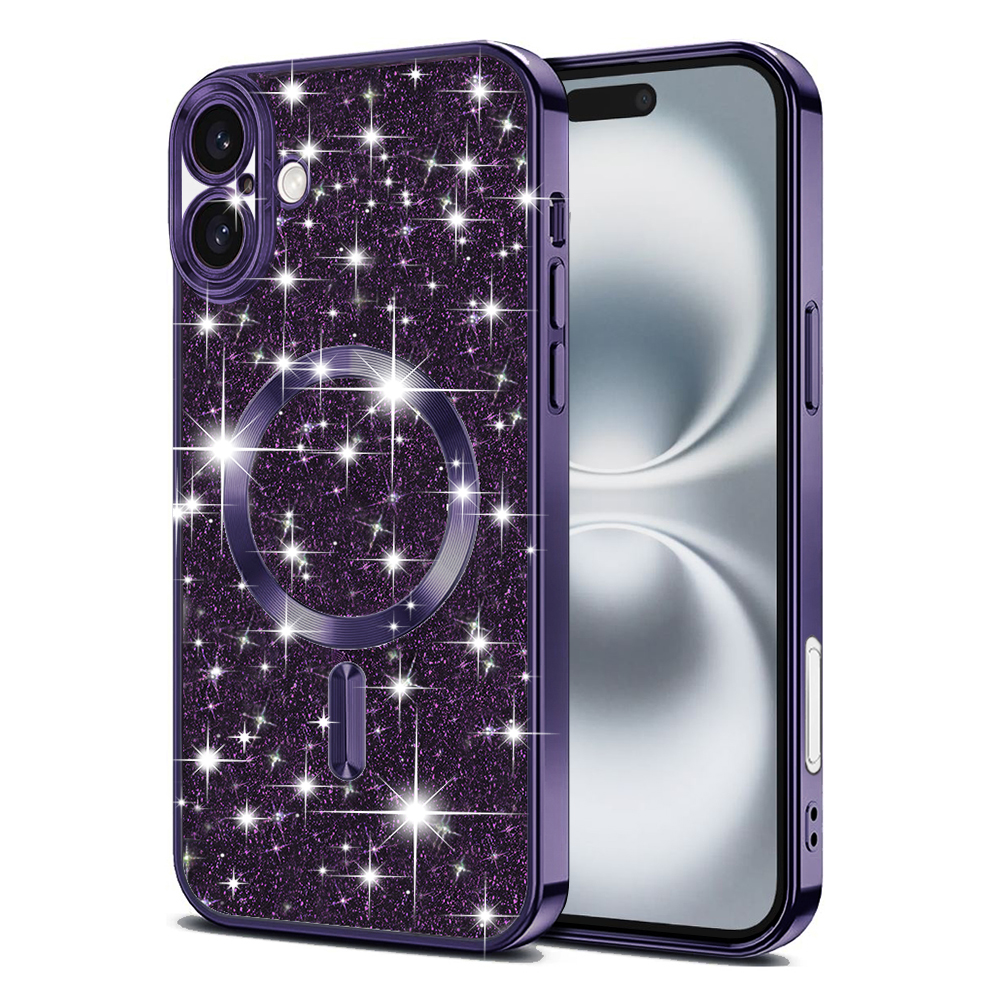 Techsuit Luxury Glitter MagSafe kryt na iPhone 16 – tmavo fialový KF2335148