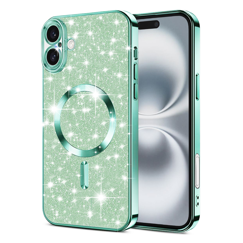 Techsuit Luxury Glitter MagSafe kryt na iPhone 16 – svetlo zelený KF2335149