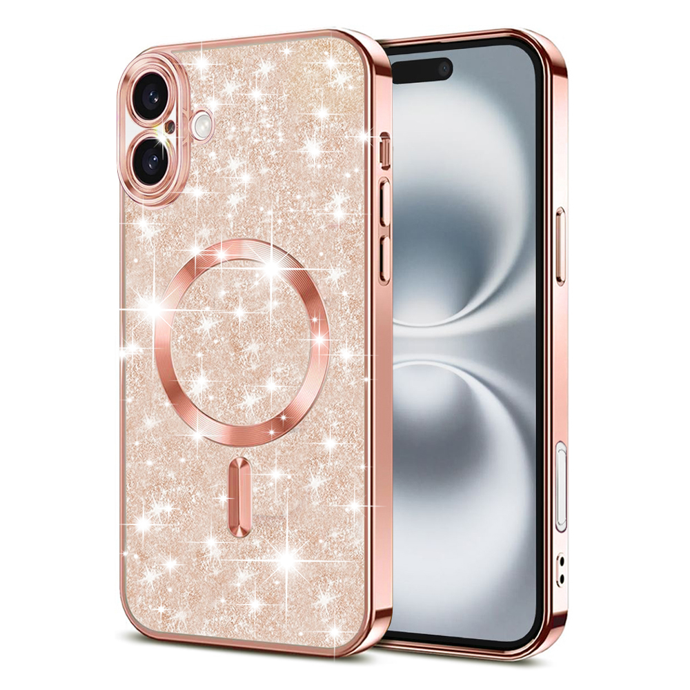 Techsuit Luxury Glitter MagSafe kryt na iPhone 16 – ružovo-zlatý KF2335151