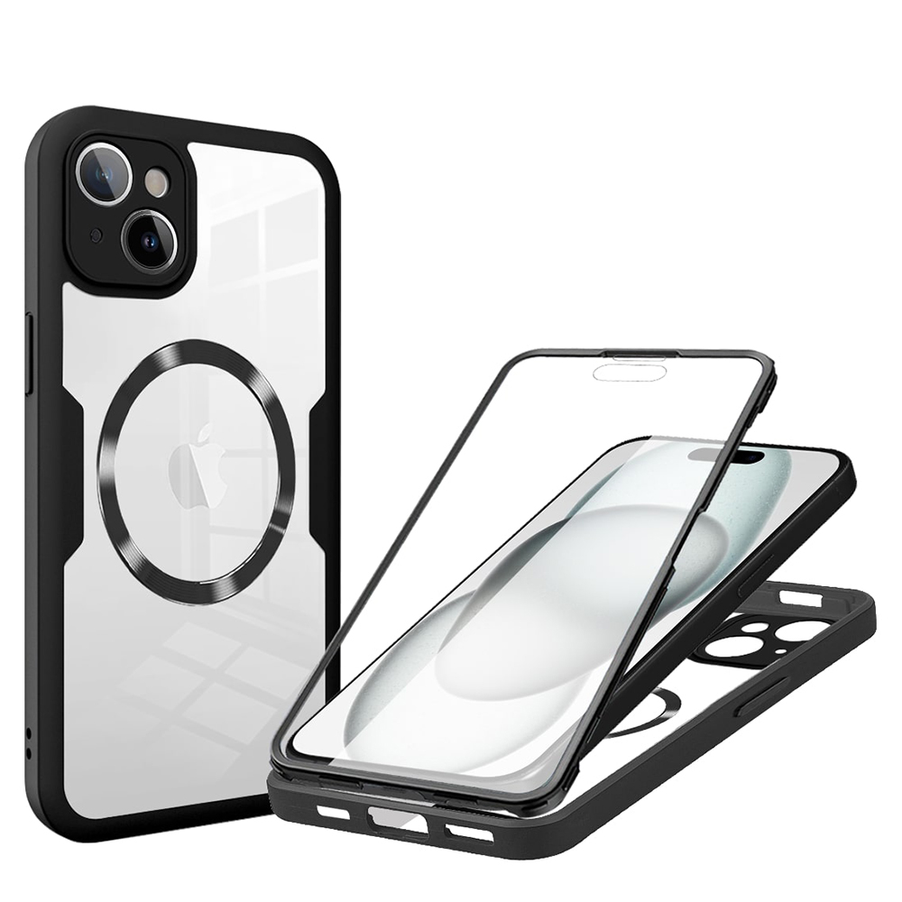 Techsuit ColorVerse 360 MagSafe Series – 360° kryt + ochranné sklo na iPhone 15 – čierny KF2336006