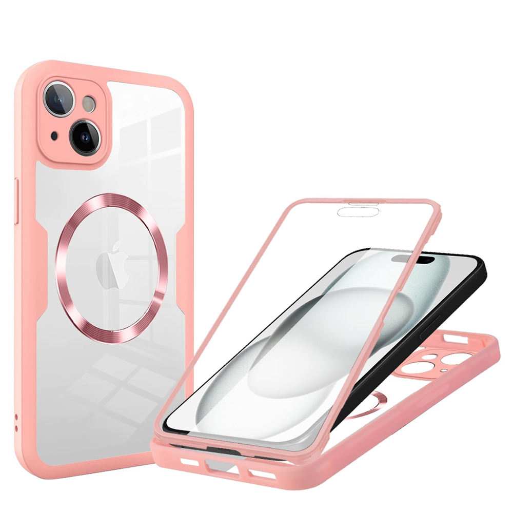 Techsuit ColorVerse 360 MagSafe Series – 360° kryt + ochranné sklo na iPhone 15 – ružový KF2336007