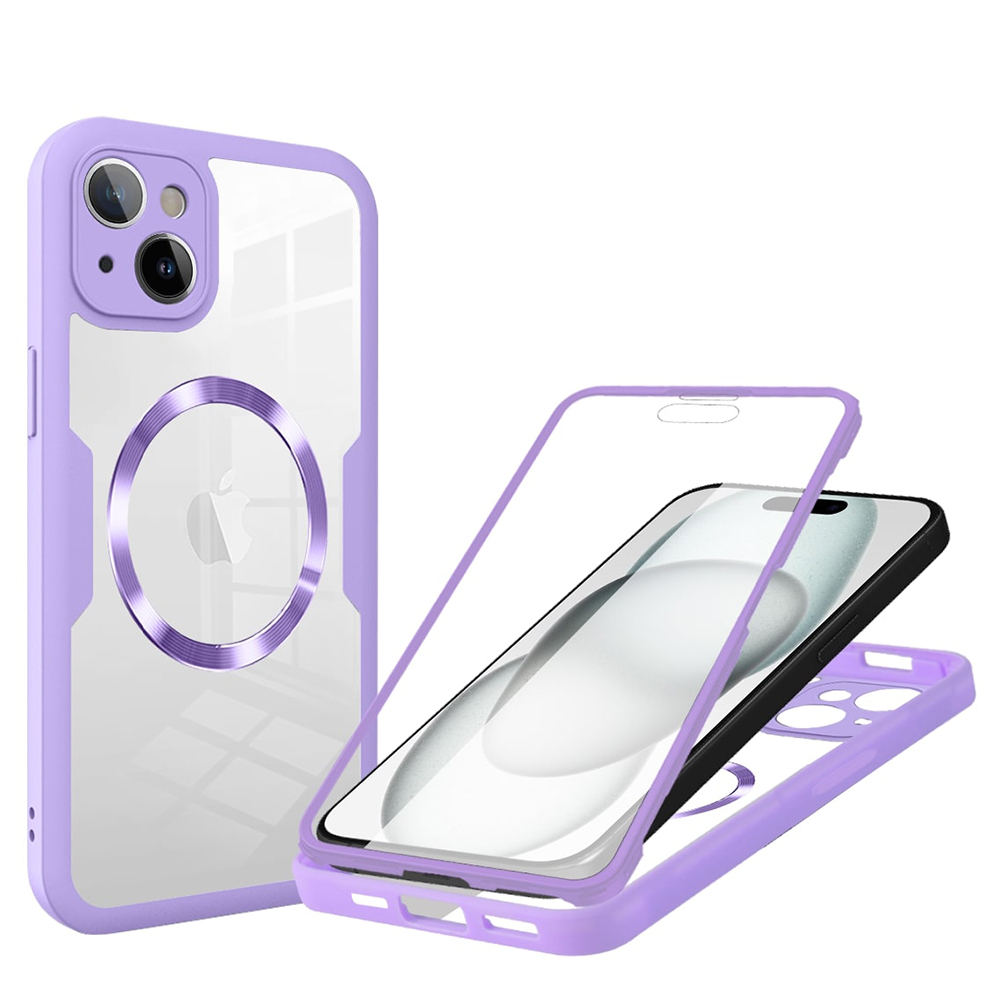 Techsuit ColorVerse 360 MagSafe Series – 360° kryt + ochranné sklo na iPhone 15 – fialový KF2336009
