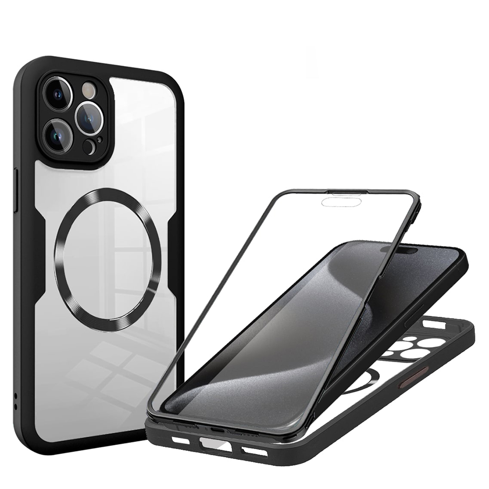 Techsuit ColorVerse 360 MagSafe Series – 360° kryt + ochranné sklo na iPhone 15 Pro – čierny KF2336010