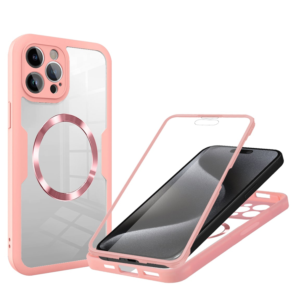 Techsuit ColorVerse 360 MagSafe Series – 360° kryt + ochranné sklo na iPhone 15 Pro – ružový KF2336011