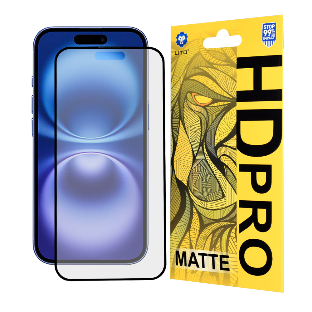 Lito HD Pro Matte ochranné sklo na iPhone 16 – čierne KF2341322