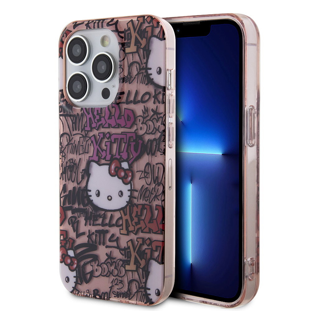 Hello Kitty Hardcase IML Tags Graffiti kryt na iPhone 14 Pro – ružový KF2345604